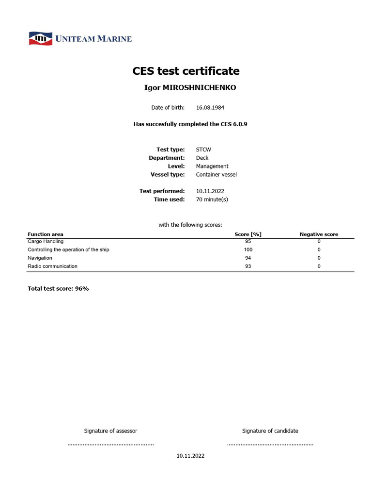 Ces Test Certificate | PDF