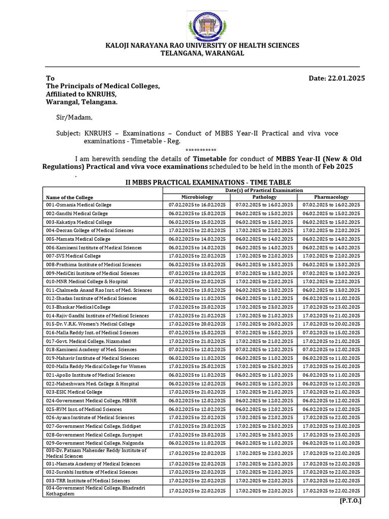 MBBS Year-II Exam Timetable 2025 | PDF | Medical School | Health Care