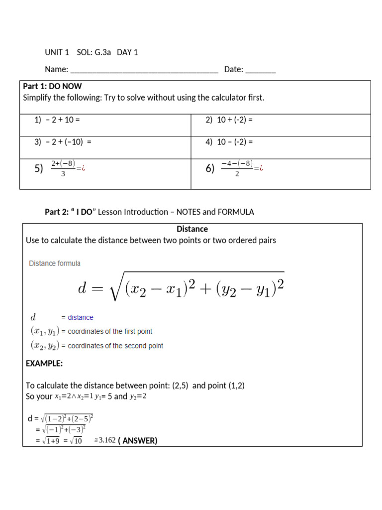 GeometryPracticeApplyingtheformulaforDistanceMidPointandSlope 1 | PDF ...