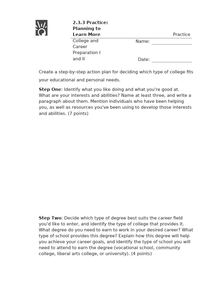 2.3.3 Practice - Planning To Learn More (Practice) | PDF
