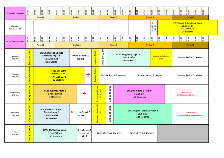 Y11 January 2025 Exam Timetable | PDF | Educational Stages | Qualifications