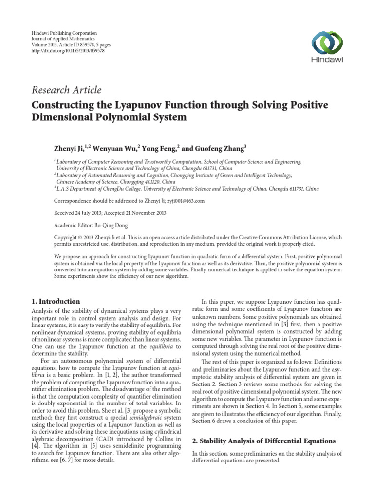 Constructing Lyapunov Functions Efficiently | PDF | Stability Theory ...