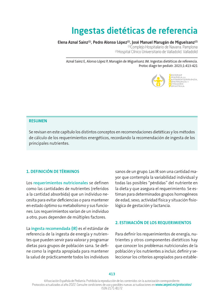 Ingestas Dietéticas de Referencia 2022 | PDF | Dieta | Determinantes de ...