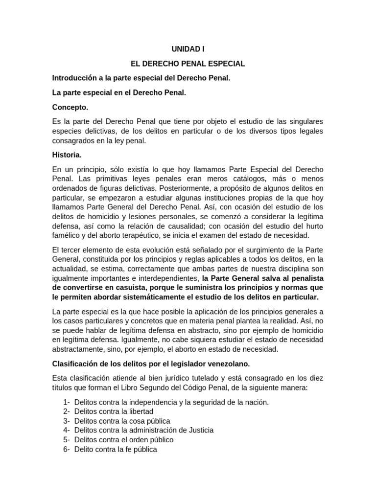 Unidad I El Derecho Penal Especial | PDF | Homicidio | Derecho penal