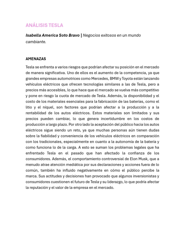 Retos y Oportunidades de Tesla | PDF | Elon Musk | Mercado (economía)