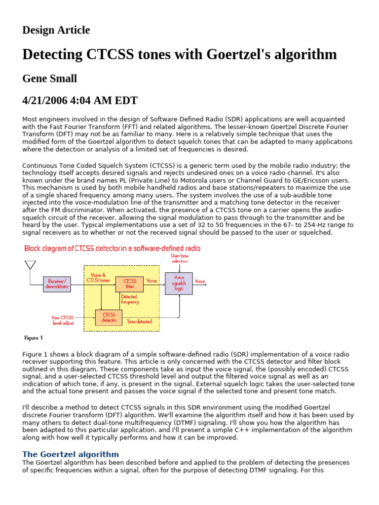CTCSS Tone Detection via Goertzel Algorithm | PDF | Electrical ...
