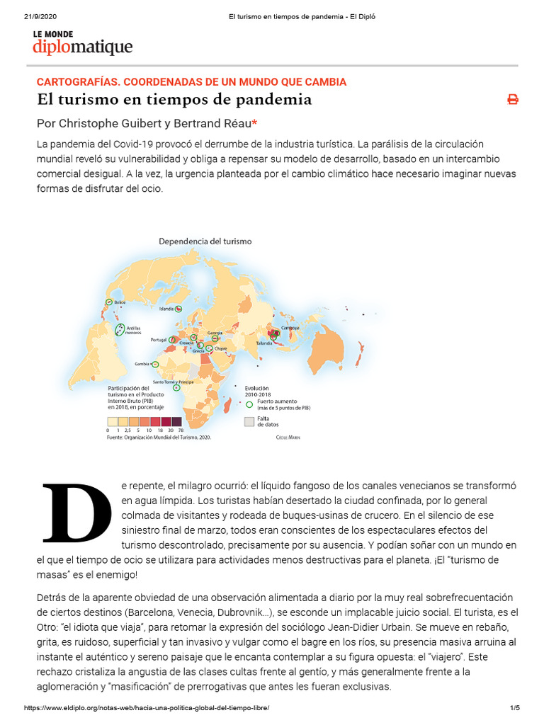 El Turismo en Tiempos de Pandemia - El Dipló | PDF | Turismo | China