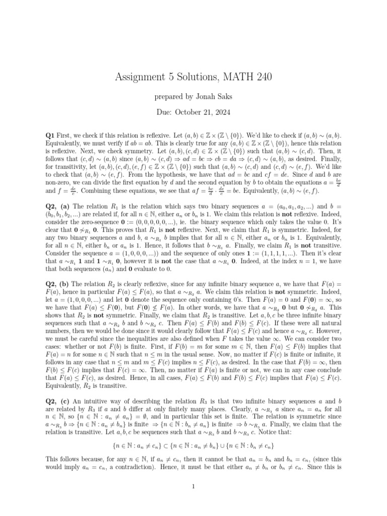 MATH 240 Assignment 5 Solutions | PDF | Infinity | Sequence