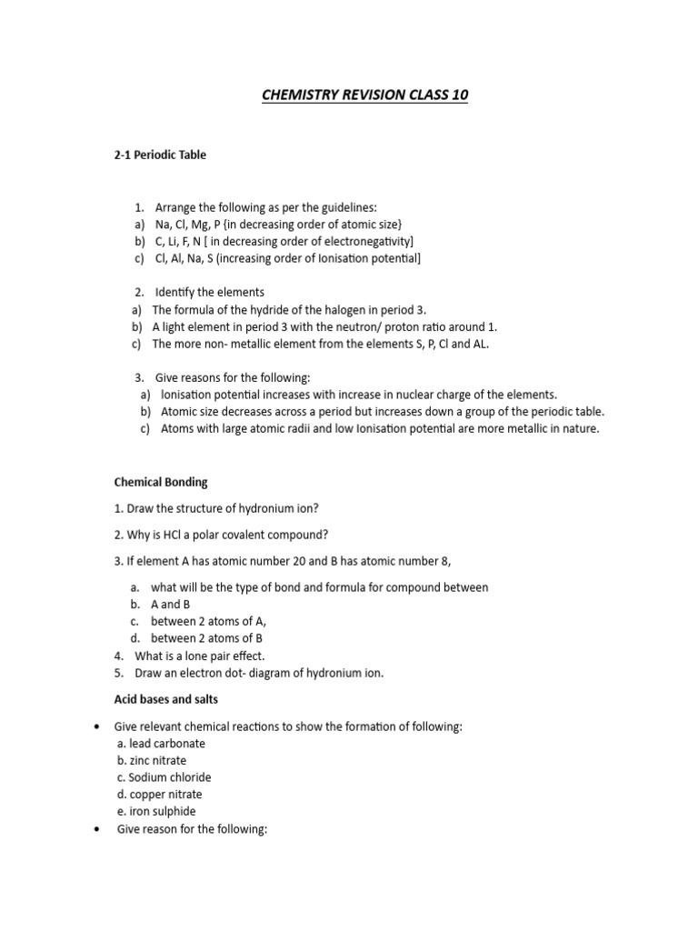 Chemistry Revision Class 10 - 250212 - 135755 | PDF | Ammonia ...