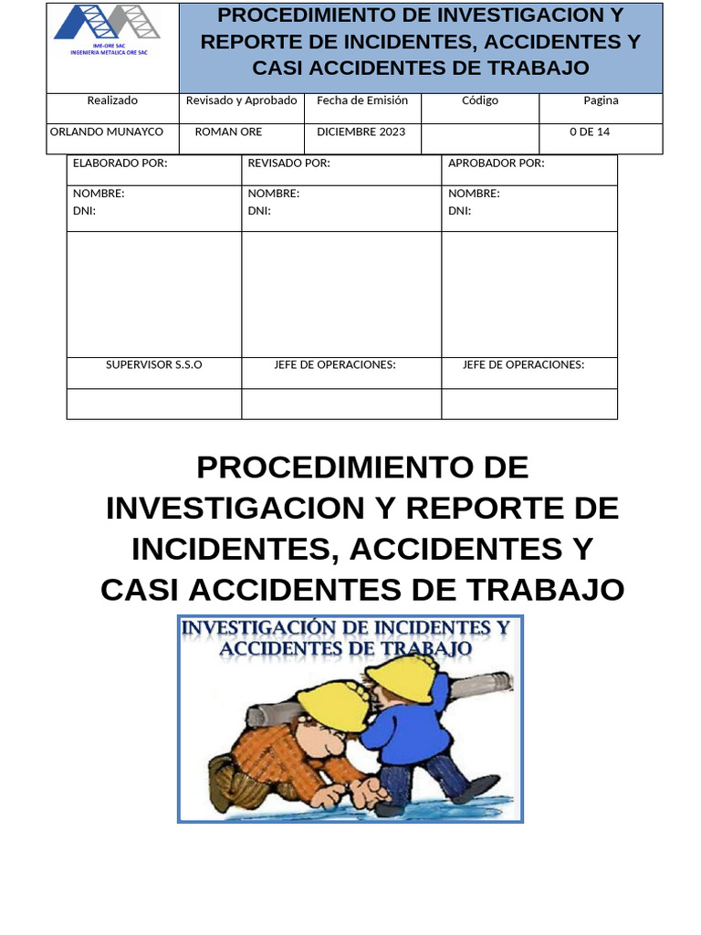 Procedimiento de Investigación de Accidentes | PDF | Peligros ...