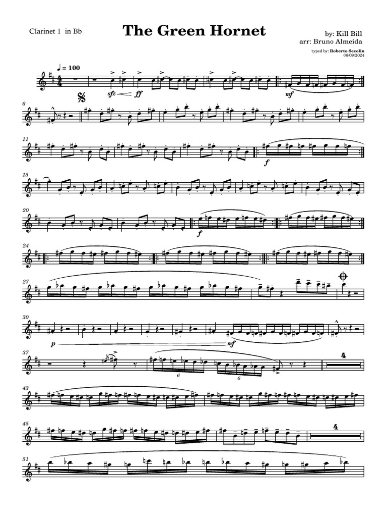 The Green Hornet - PDF 1 VER - 1 Clarineta - by Kil Bill - Woodwinds ...