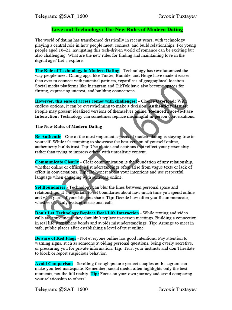 Modern Dating Rules in the Digital Age | PDF | Communication | Social Media