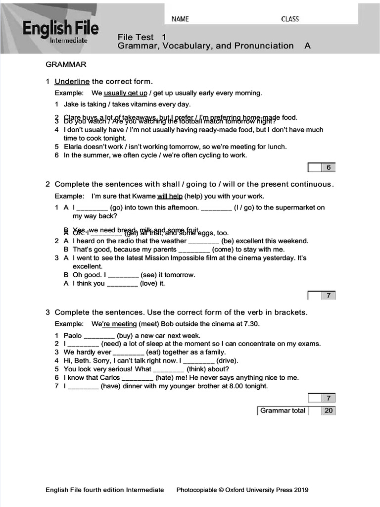 PDF File Test 1 Grammar Vocabulary and Pronunciation A Grammar 1 ...