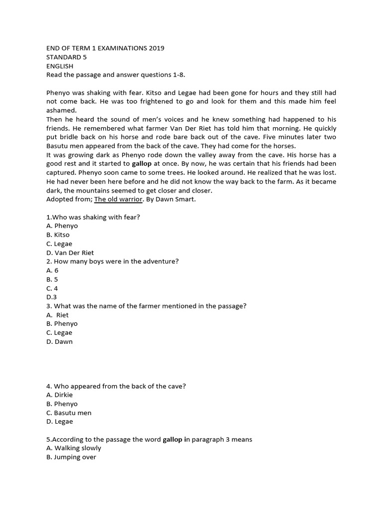 Standard 5 English Exam Questions 2019 | PDF | Adverb | Verb
