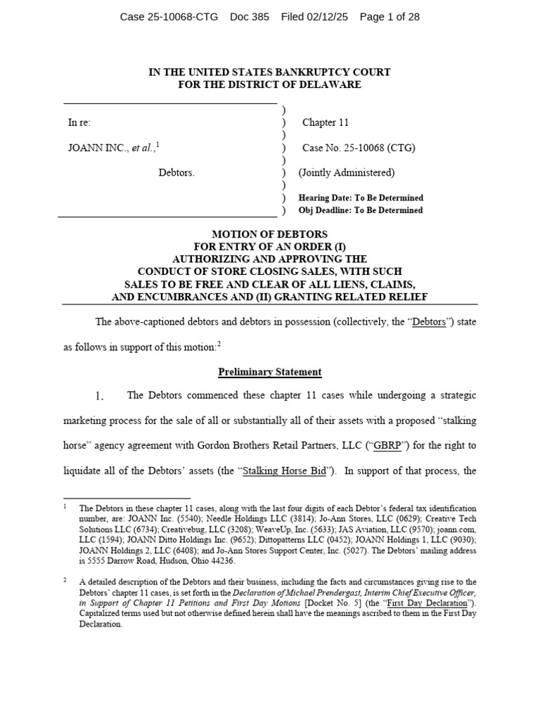JOANN Bankruptcy Filing | PDF | Bankruptcy | Bankruptcy In The United States