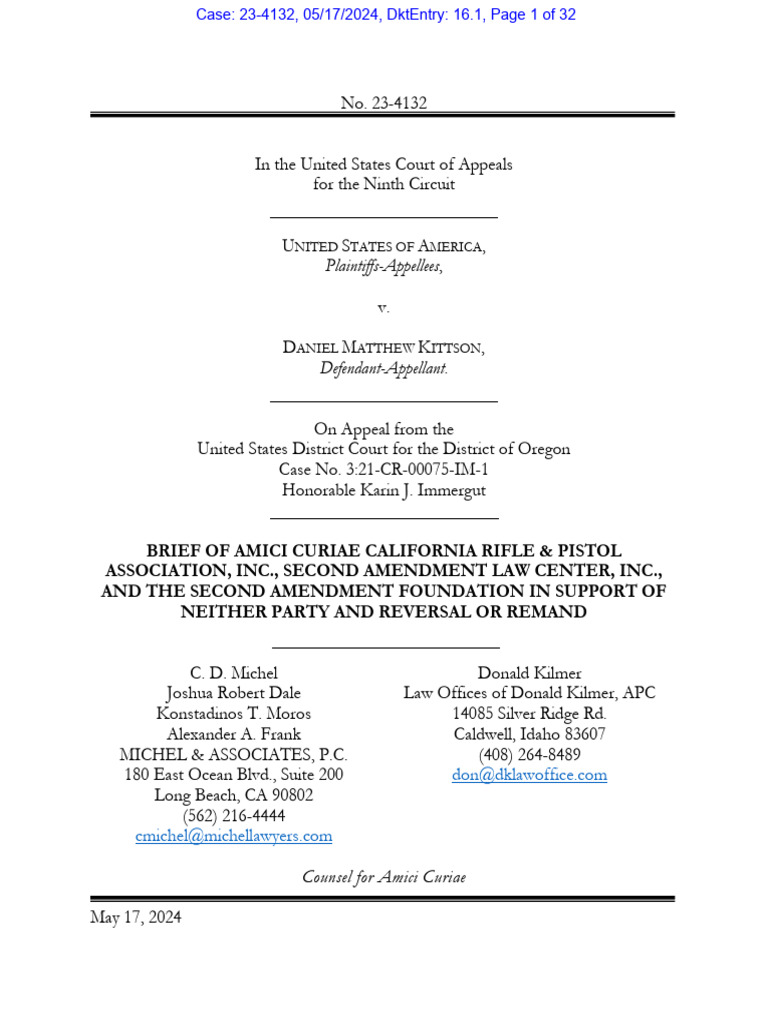 Amici Curiae Brief on Second Amendment Case | PDF | Amicus Curiae ...