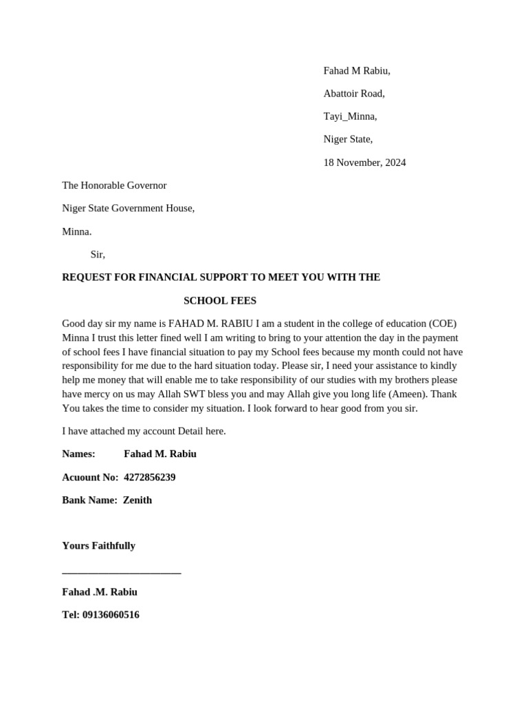 Request For Financial Support To Meet You With The School Fees | PDF