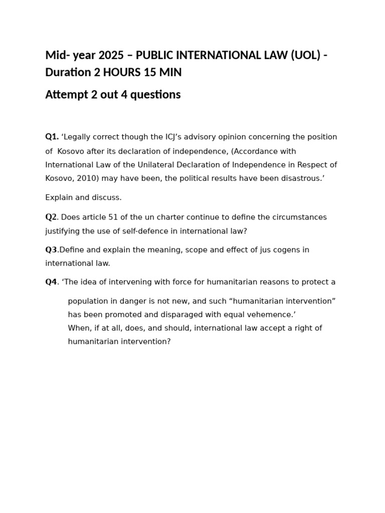 Mid-Year 2025 Public International Law Exam | PDF