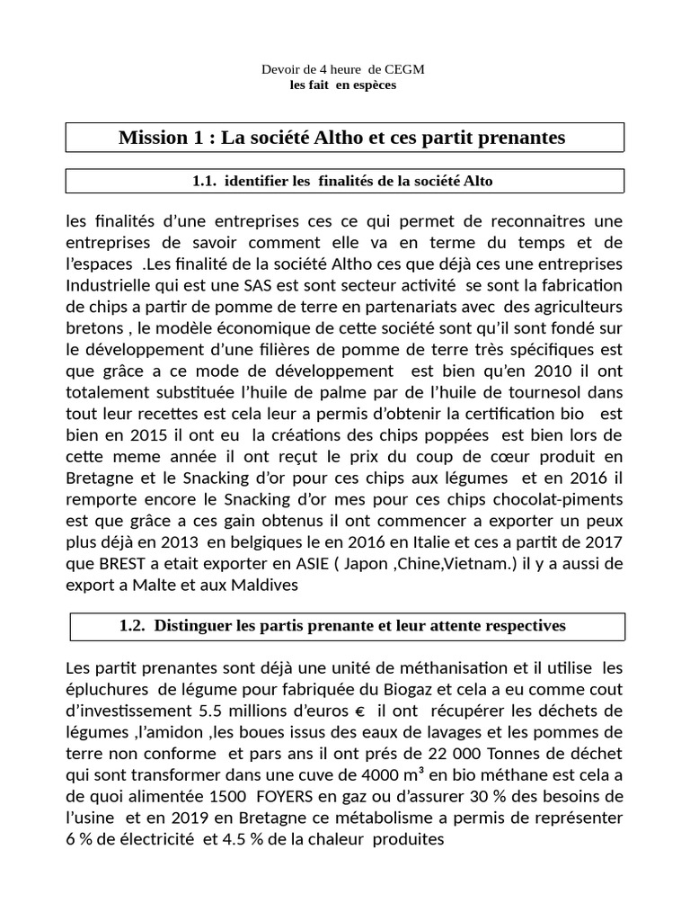 Analyse de la société Altho et ses enjeux | PDF | Méthanisation | Chips