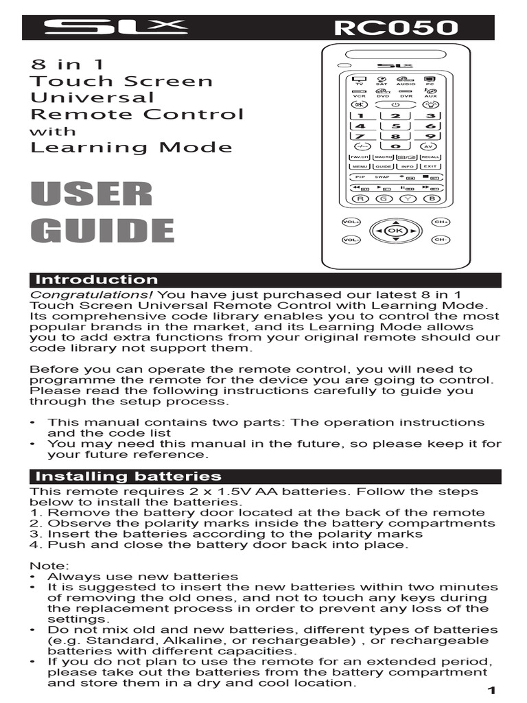 RC050 8 Way Touchscreen Remote Control | PDF | Remote Control | Digital ...