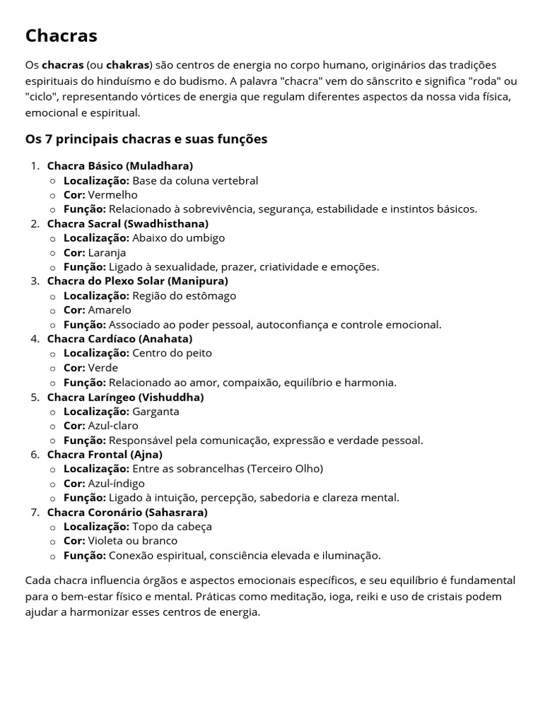 Entenda os 7 Chacras e Suas Funções | PDF
