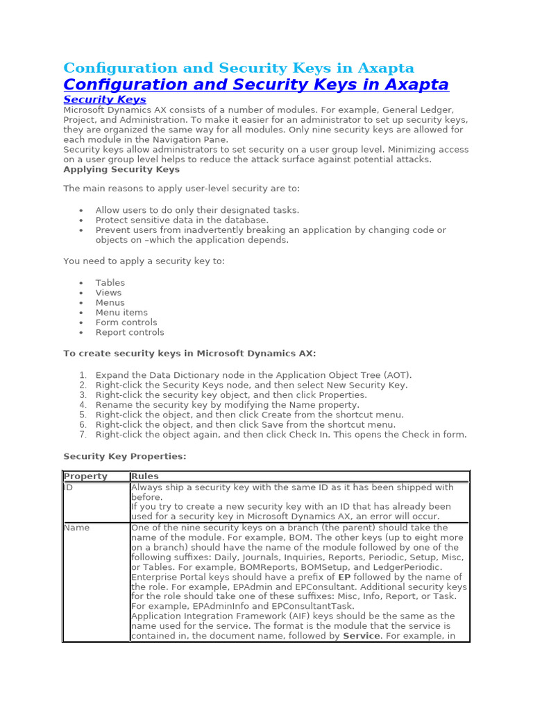 Axapta Security and Configuration Keys Guide | PDF | Menu (Computing ...