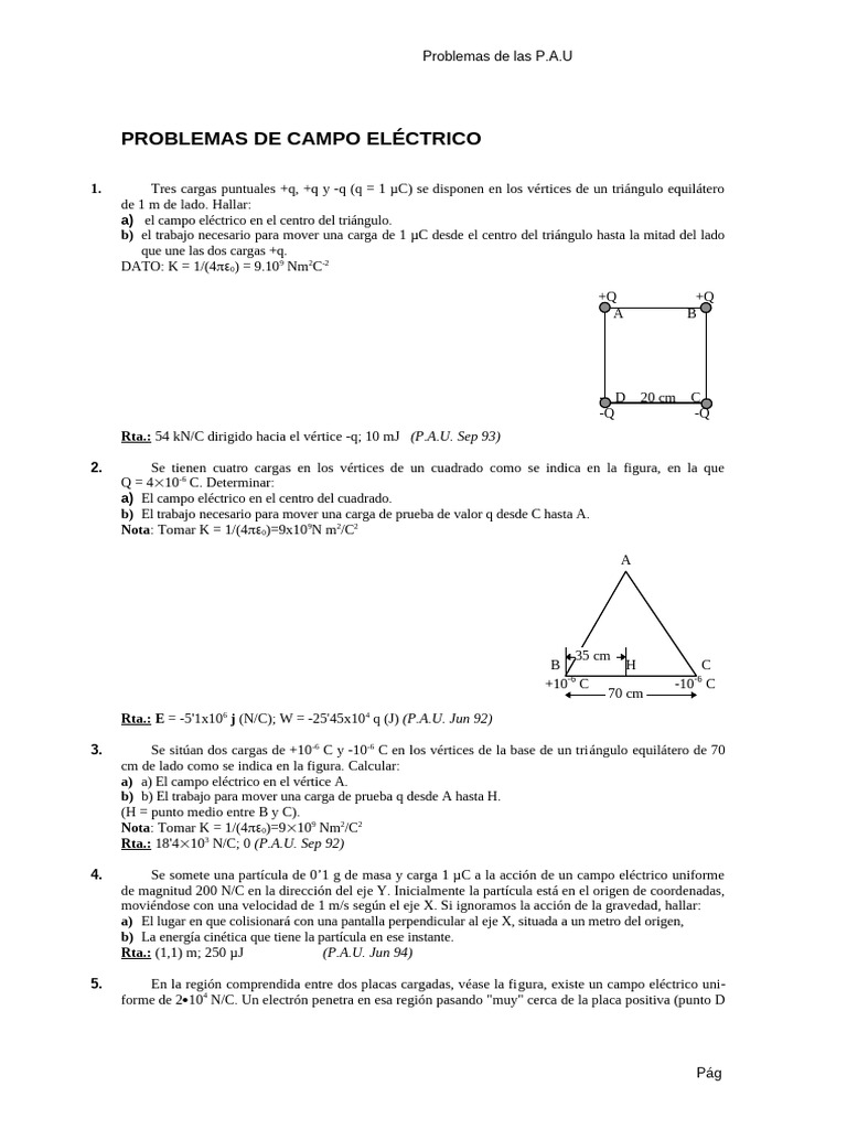 Trabajo en campo eléctrico triangular | PDF | Electrón | Triángulo