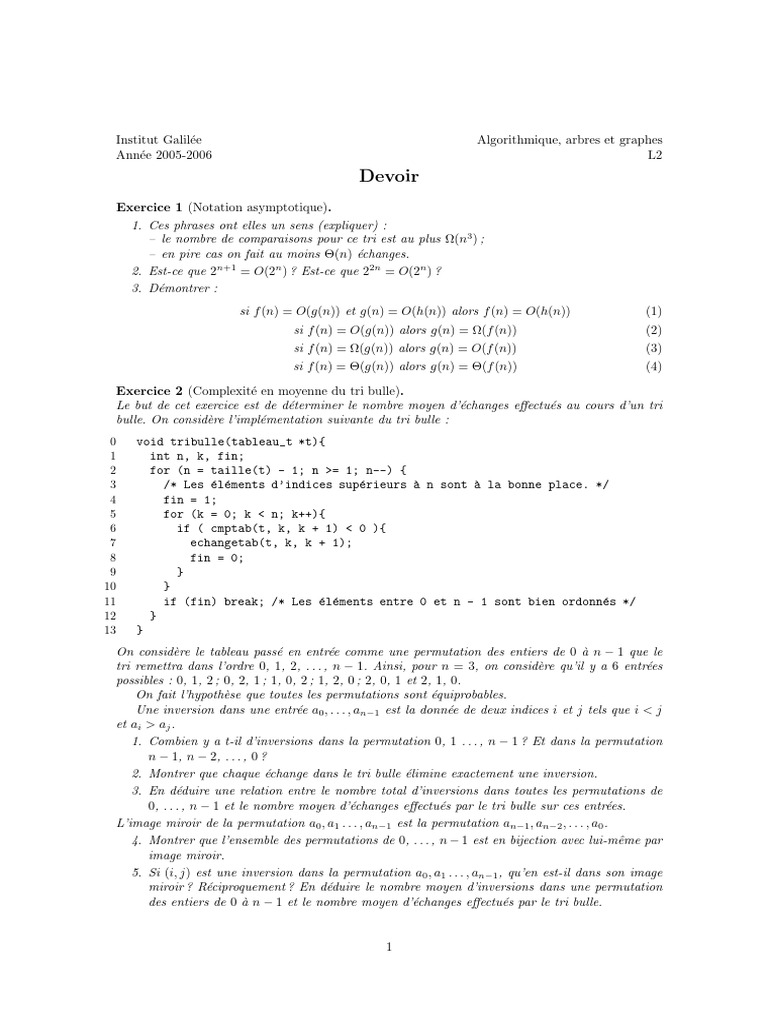 Notation asymptotique et tri bulle | PDF | Algorithmes et structures de ...