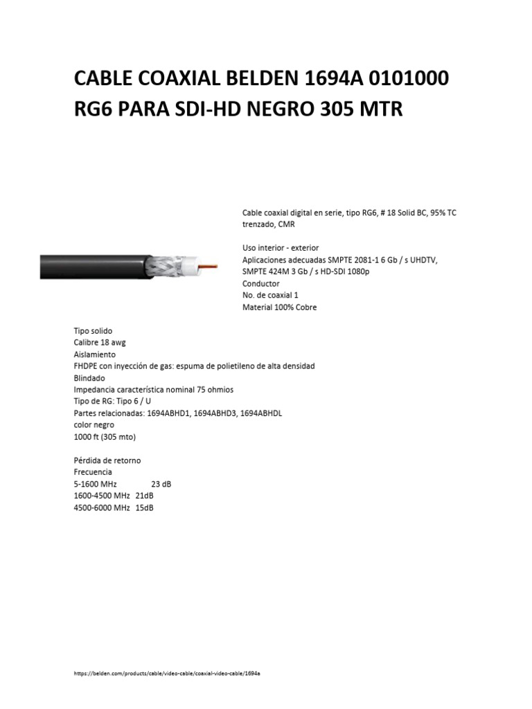 Cable Coaxial Belden 1694a | PDF