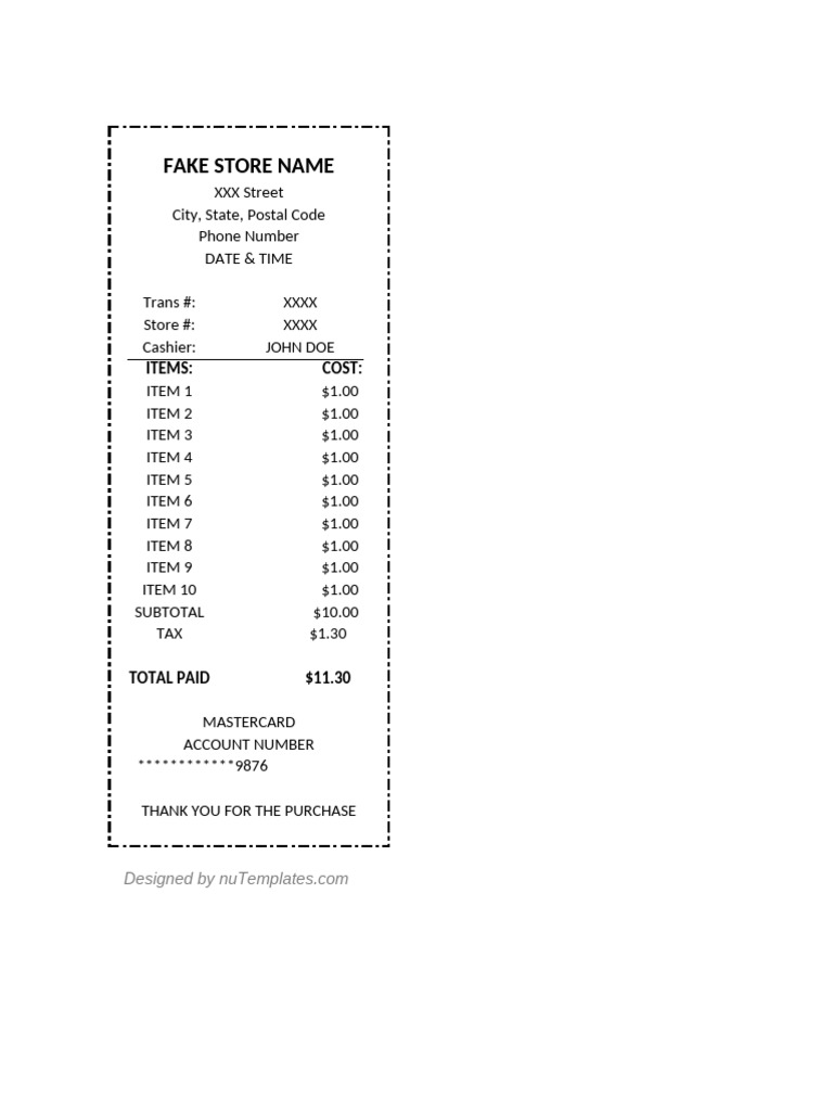 Nike Receipt Template Excel PDF