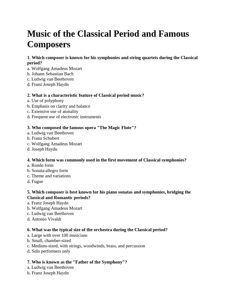 Classical Music: Composers & Features | PDF | Classical Period (Music ...