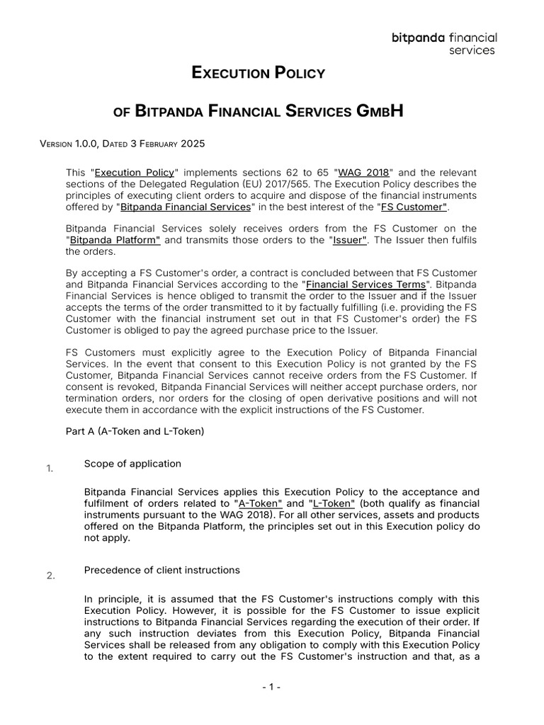 Bitpanda Financial Services Execution Policy | PDF | Business | Private Law