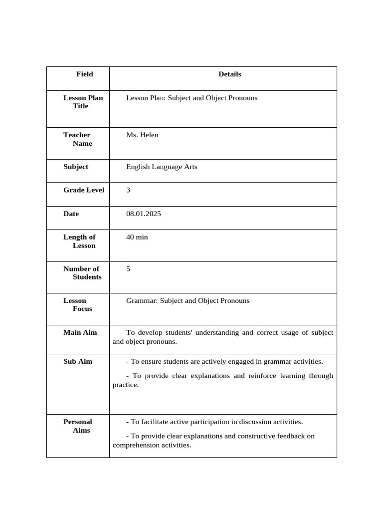 Lesson Plan08 01 Pdf Lesson Plan Subject Grammar