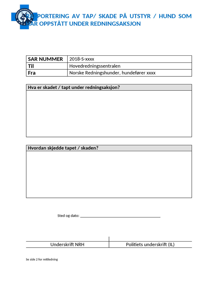 MAL - NRH Rapportering Av Tap Skade v23 | PDF