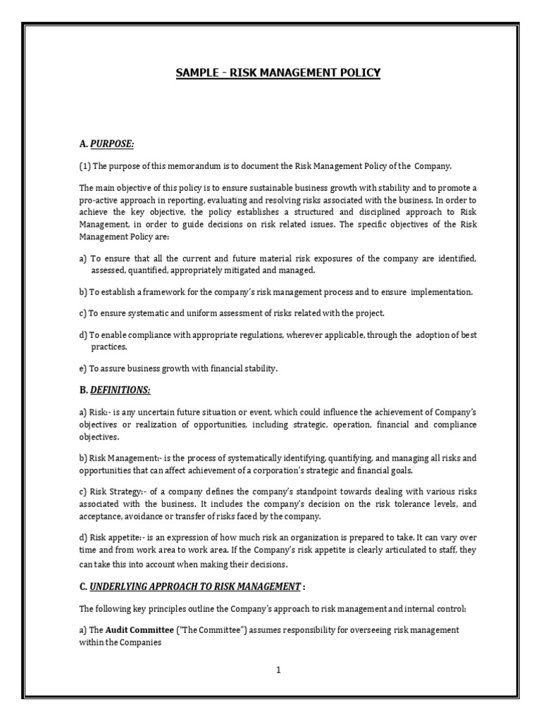 Sample Risk Management Policy | PDF | Risk | Risk Management