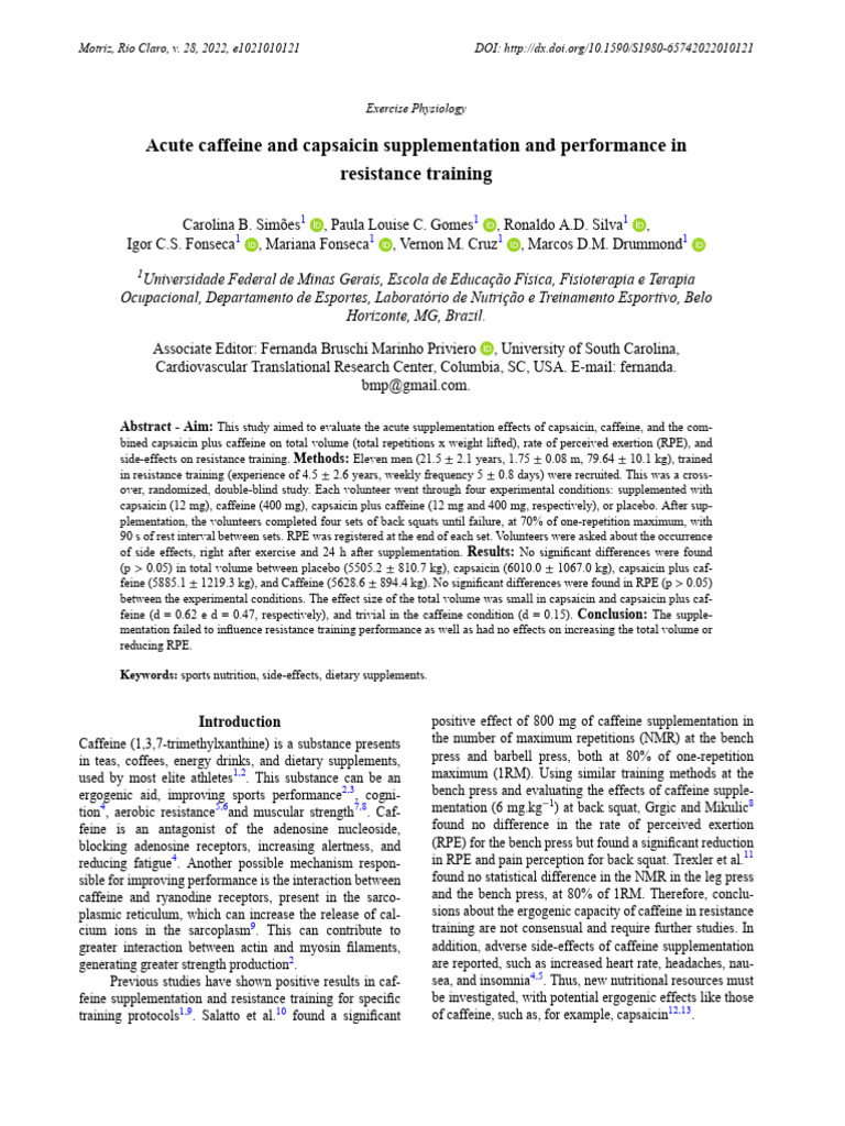 Acute Caffeine and Capsaicin Supplementation and Performance | PDF ...