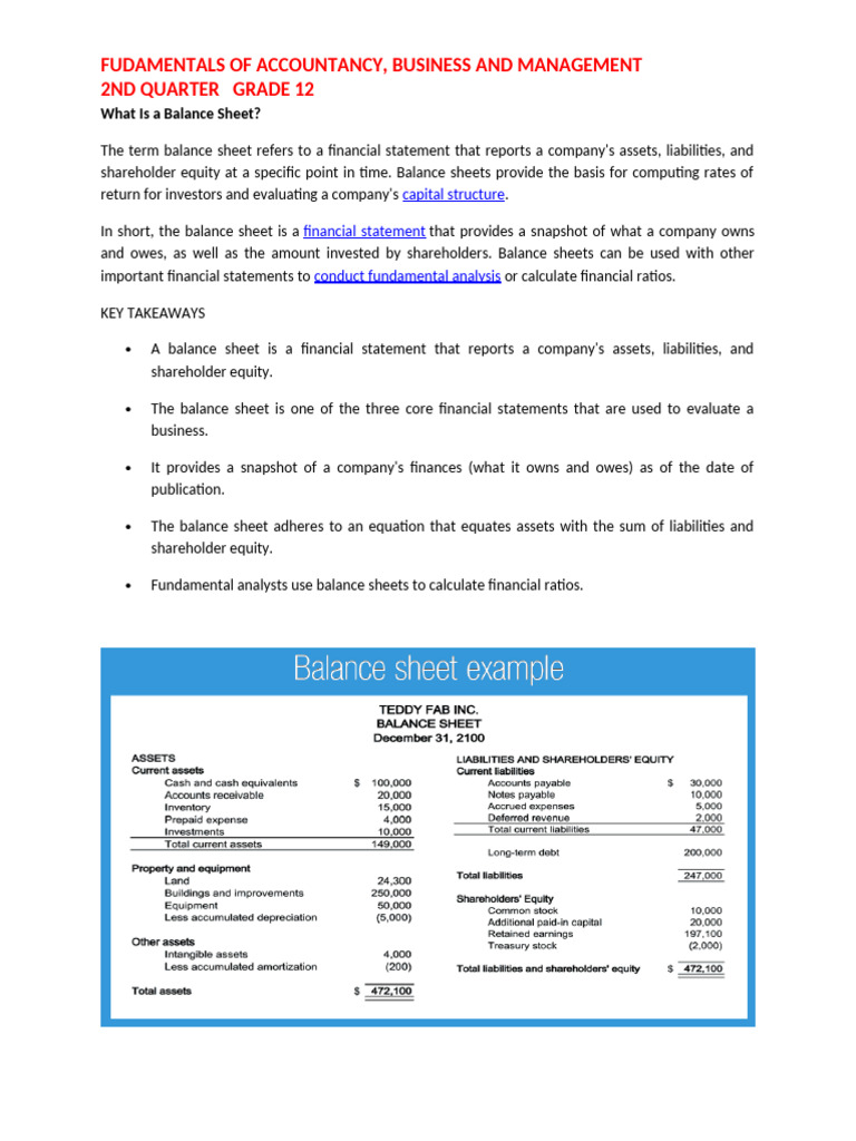 What Is A Balance Sheet | PDF | Balance Sheet | Equity (Finance)