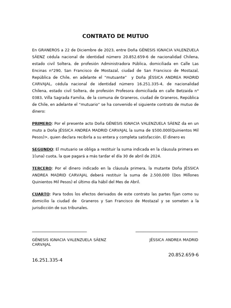 Ejemplos De Mutuo – Modelo De Contrato De Mutuo – HSGSDZ
