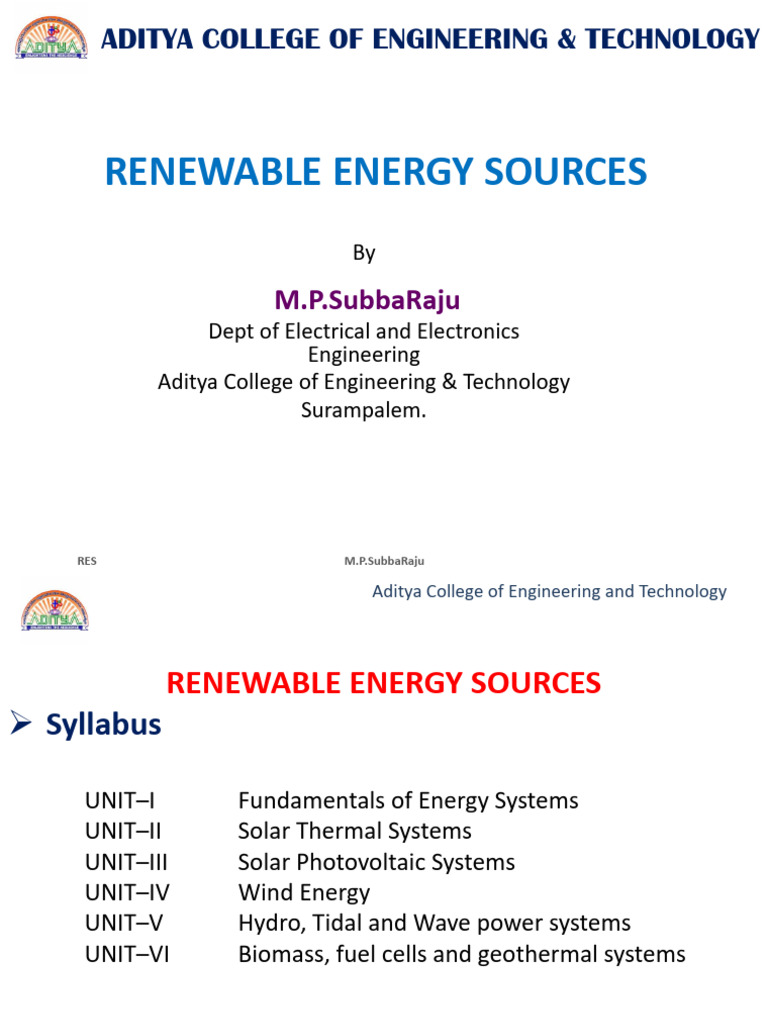 Overview of Renewable Energy Sources | PDF | Energy Development | Solar ...
