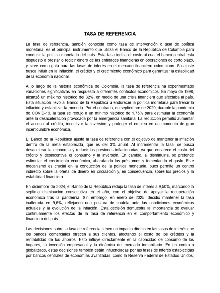 Tasa de Referencia Banco Republica Colombia | PDF | Inflación | La ...