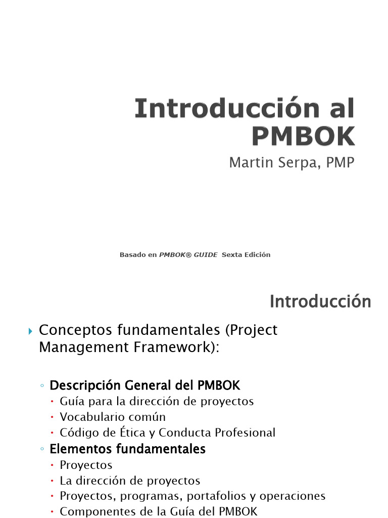 01 Introduccion Al PMBOK Sexta Ed | PDF | Gestión de proyectos ...