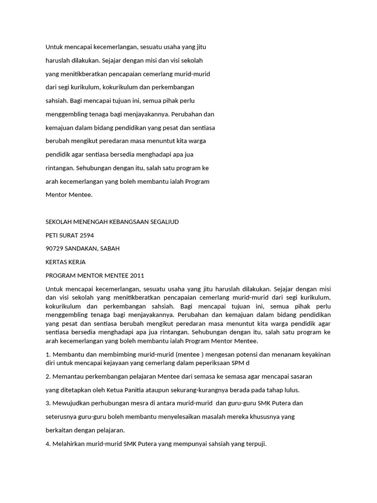 Pelaksanaan Program Mentor Mentee | PDF