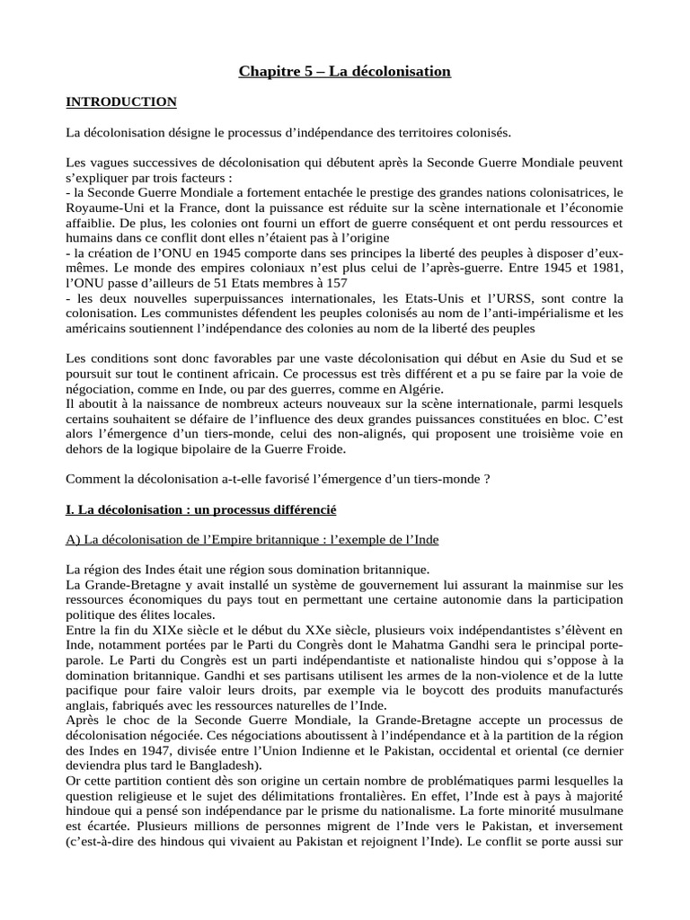 La décolonisation et l'émergence du Tiers-Monde | PDF | Raj britannique ...