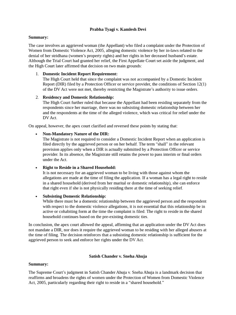 DV Landmark Case Summary | PDF | Domestic Violence | Marriage