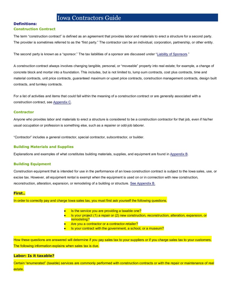 Iowa Contractors Guide | PDF | Use Tax | Sales Taxes In The United 