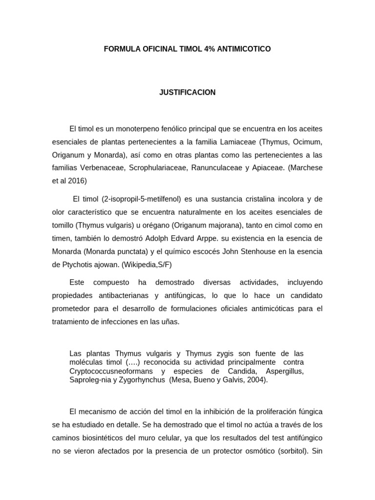Timol 4%: Antimicótico para Uñas | PDF