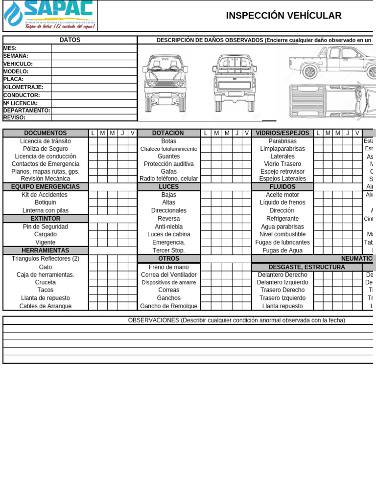 Inspección Vehicular: Informe de Daños | PDF | Neumático | Vehículo de ...