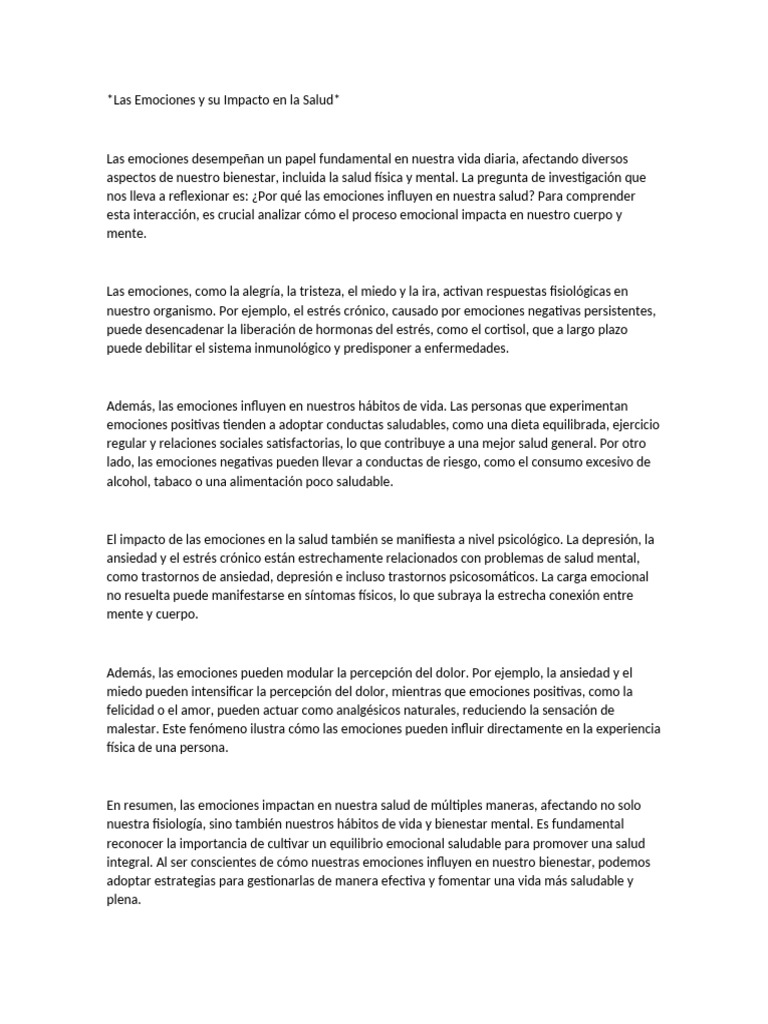 Emociones y su Efecto en la Salud | PDF | Las emociones | Estrés (biología)