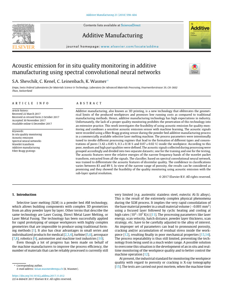 Acoustic Emission for Additive Manufacturing Quality Monitoring | PDF ...