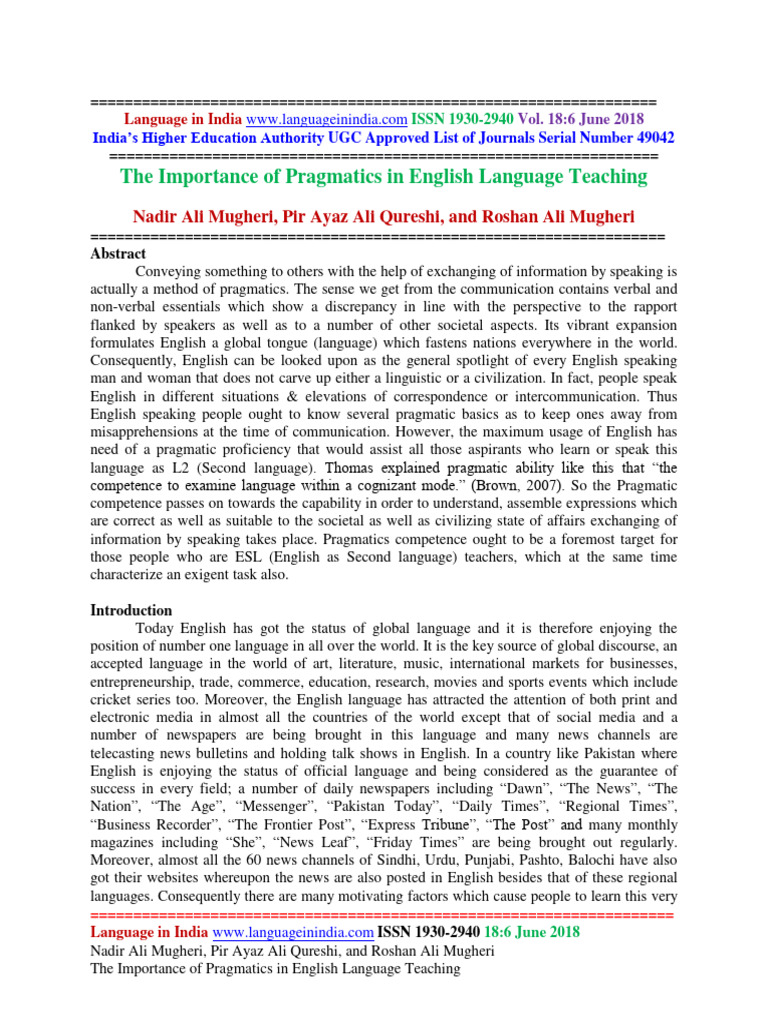Pragmatics in English Language Teaching | PDF | Linguistics | Second ...